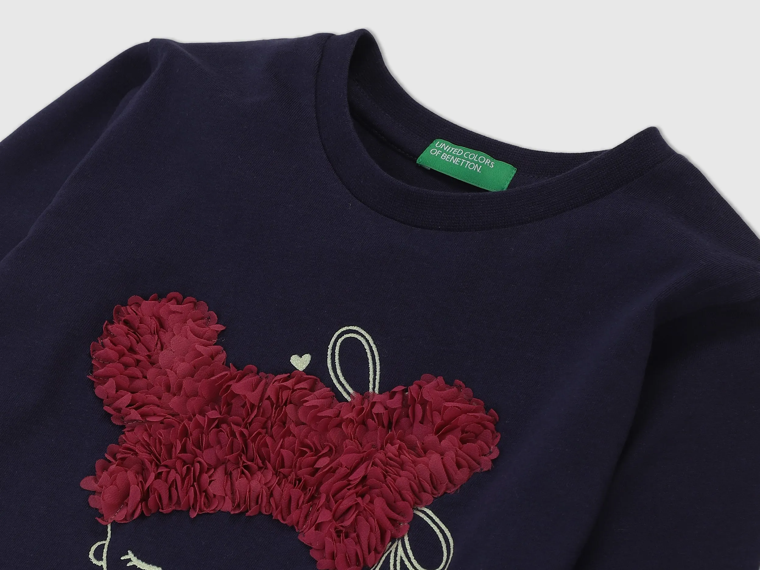 Girls Navy Long Sleeve Printed Top
