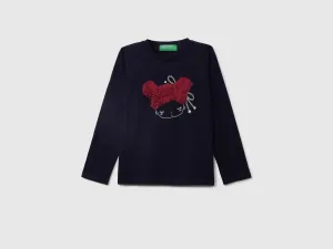 Girls Navy Long Sleeve Printed Top