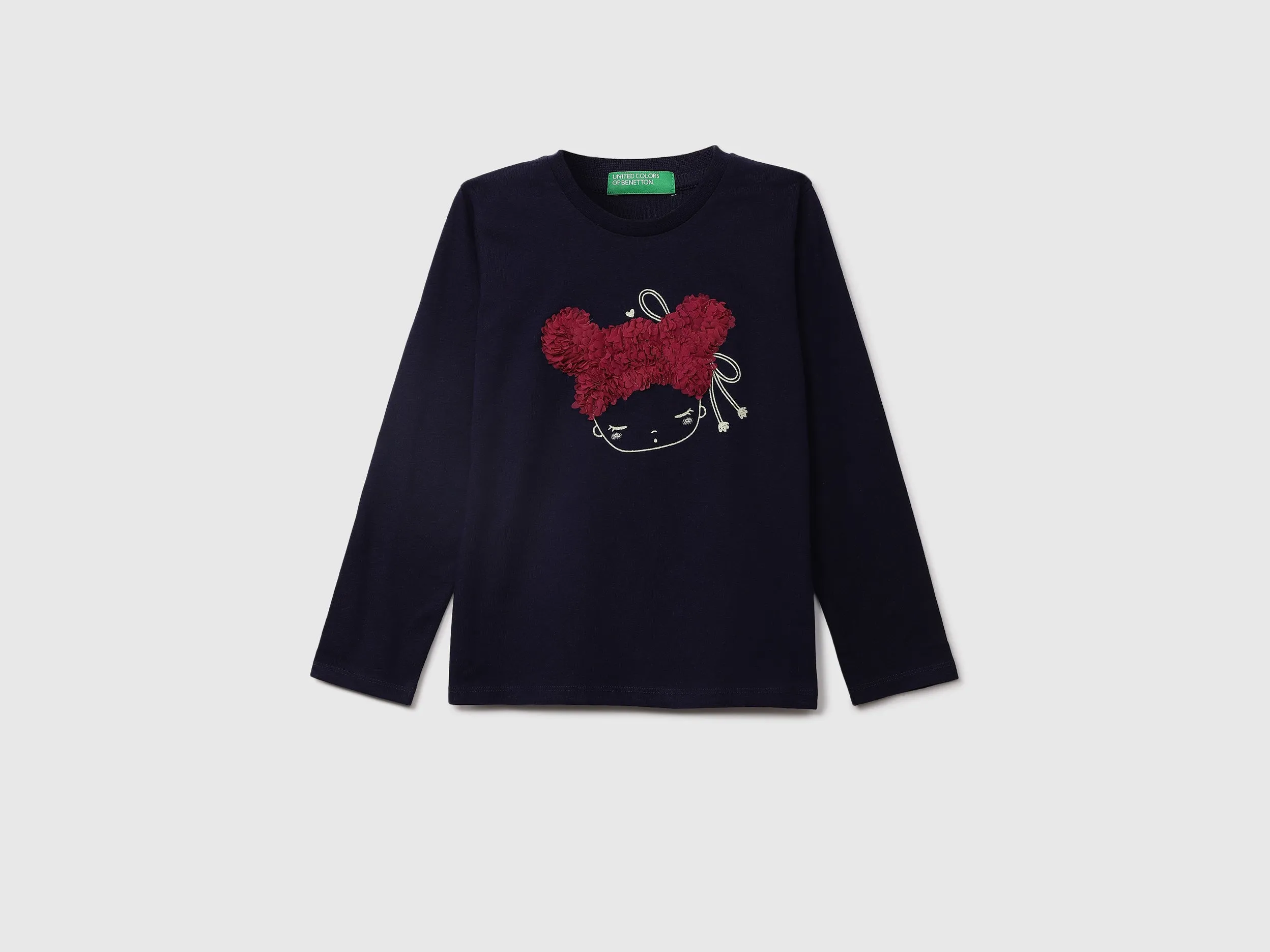 Girls Navy Long Sleeve Printed Top