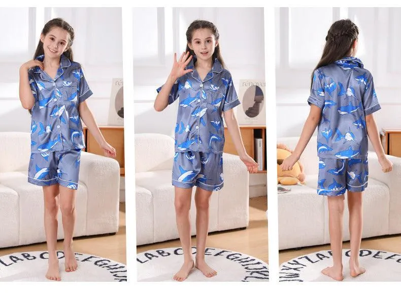 Girls' Pajamas Thin Ice Silk Children's Short-sleeved Shorts Summer
