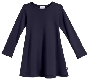 Girls Soft Cotton Long Sleeve Baby Rib Dress | Navy