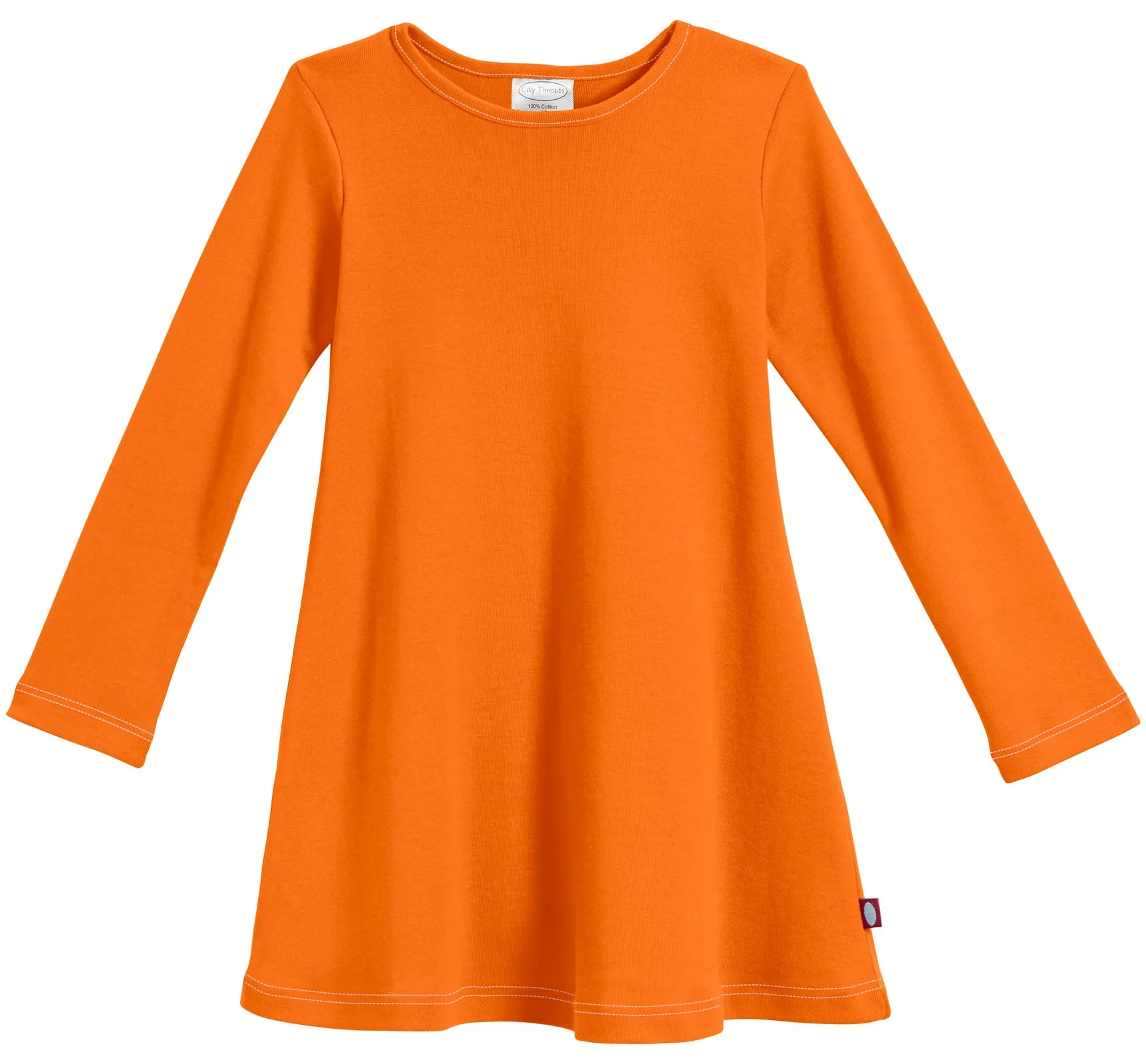 Girls Soft Cotton Long Sleeve Baby Rib Dress | Orange