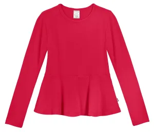 Girls Soft Cotton Long Sleeve Peplum Tee | Candy Apple