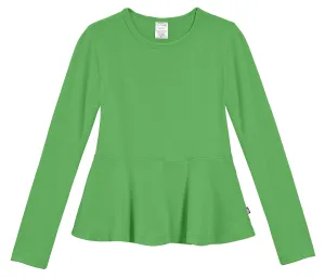 Girls Soft Cotton Long Sleeve Peplum Tee | Elf Green