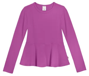 Girls Soft Cotton Long Sleeve Peplum Tee | Plum