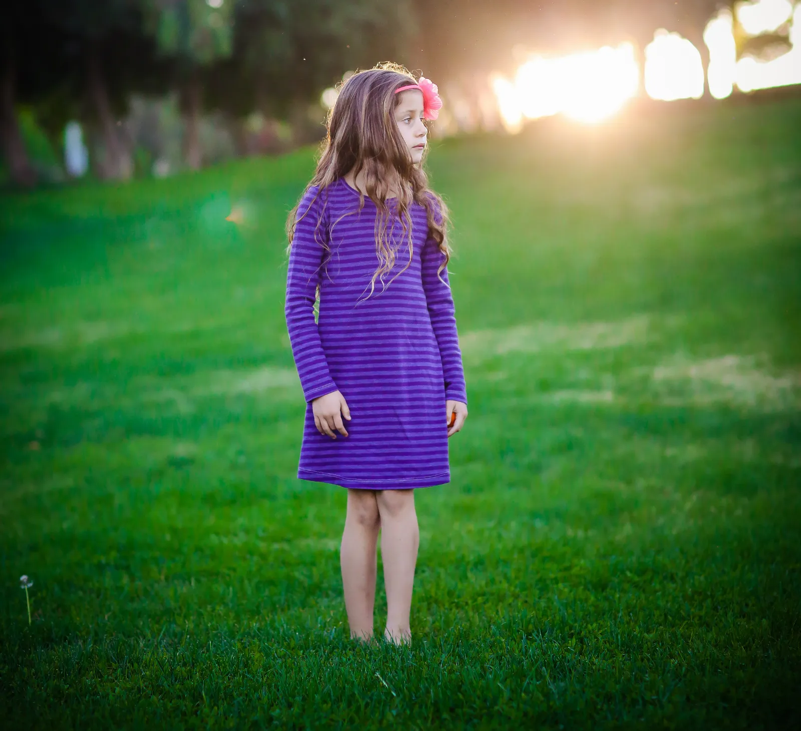 Girls Soft Stripe Long Sleeve Dress | Hot Pink