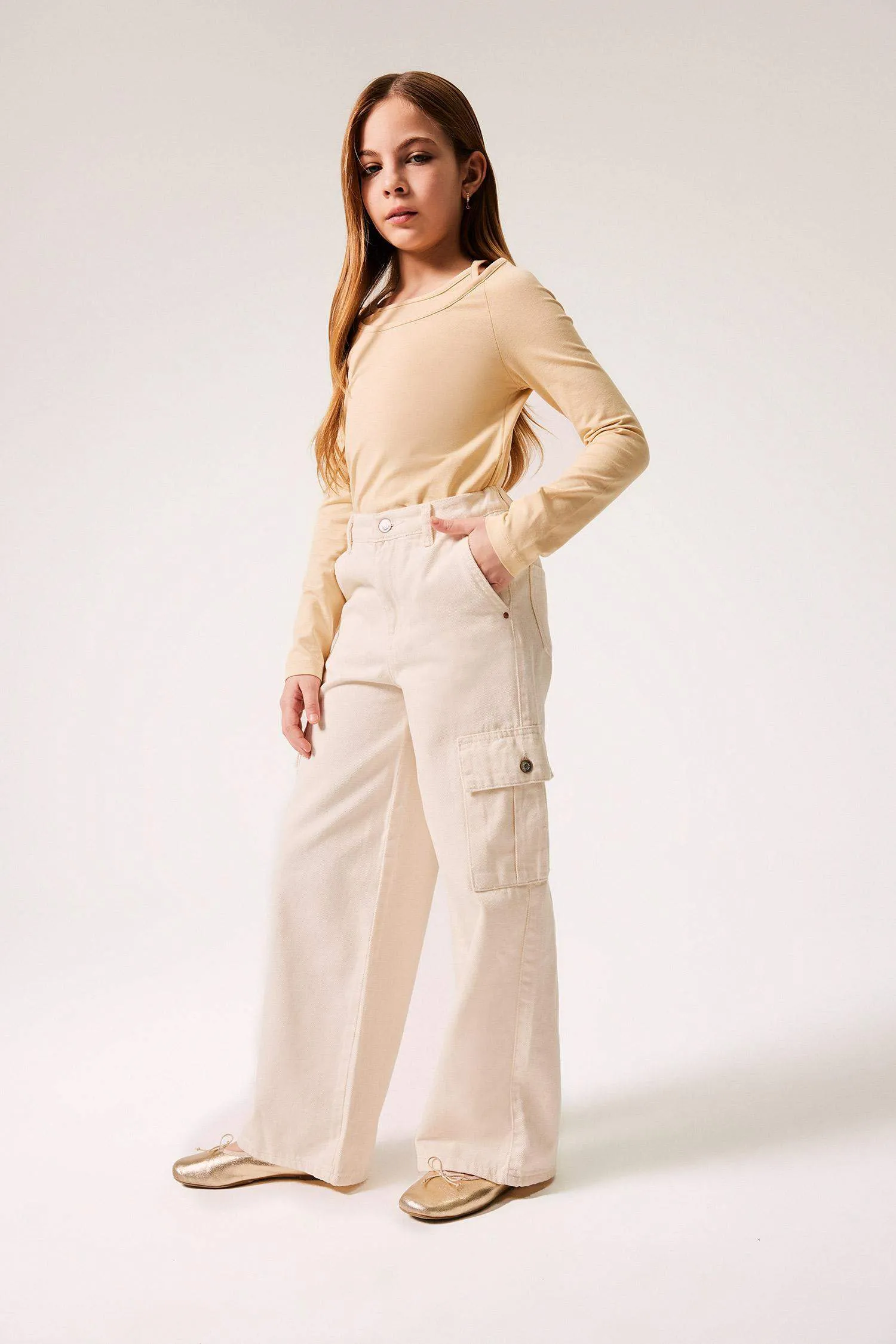 Girls Wide Leg Cargo Wide Leg Jean Pants
