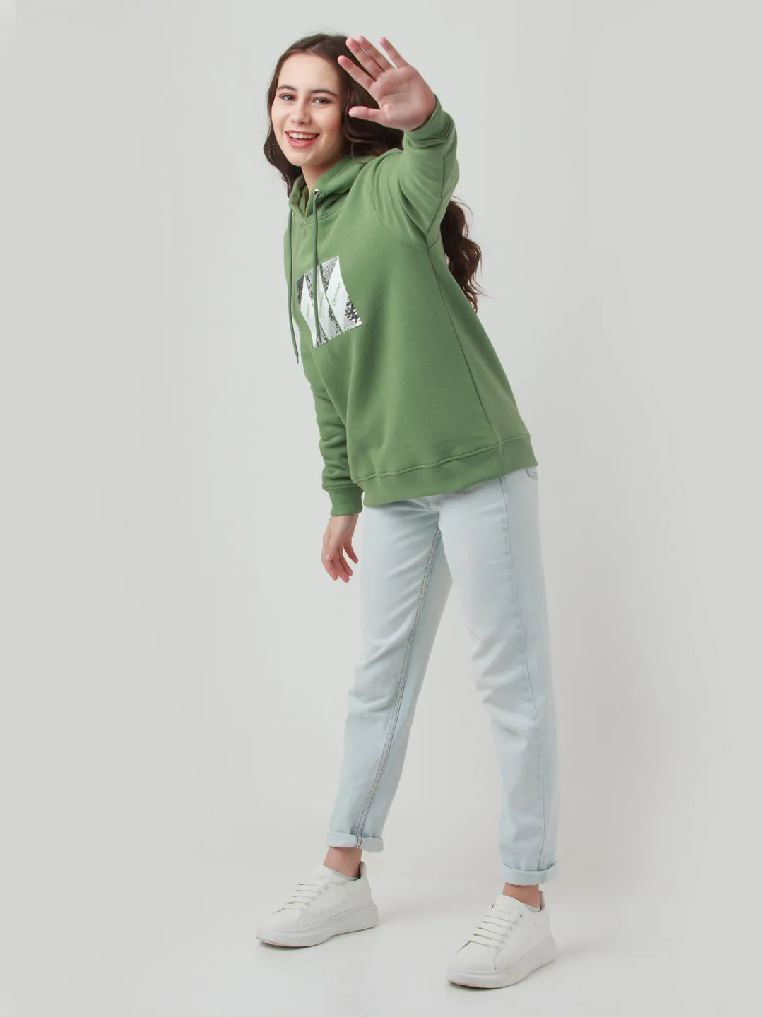 Green Solid Hoodie Sweatshirt