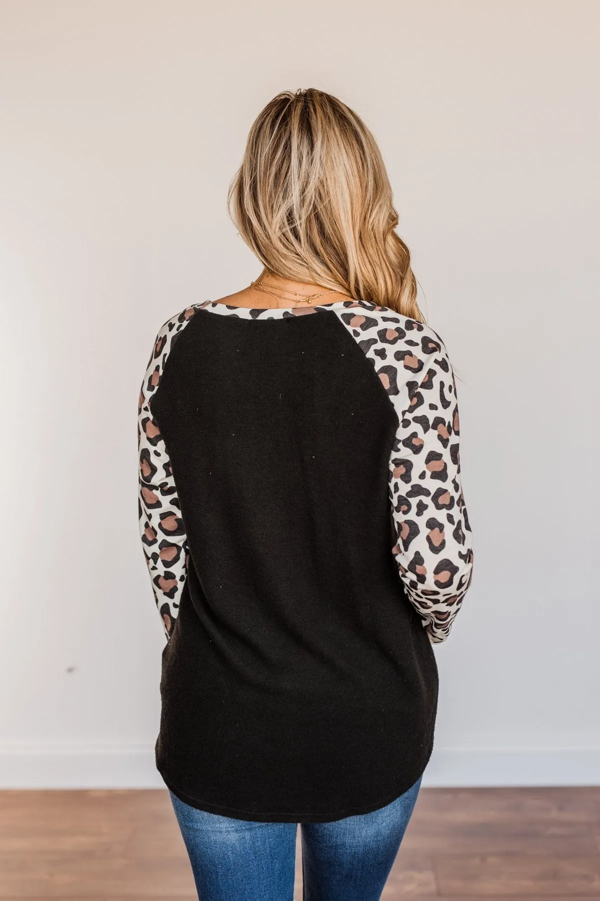 Have It All Leopard Raglan Top- Black