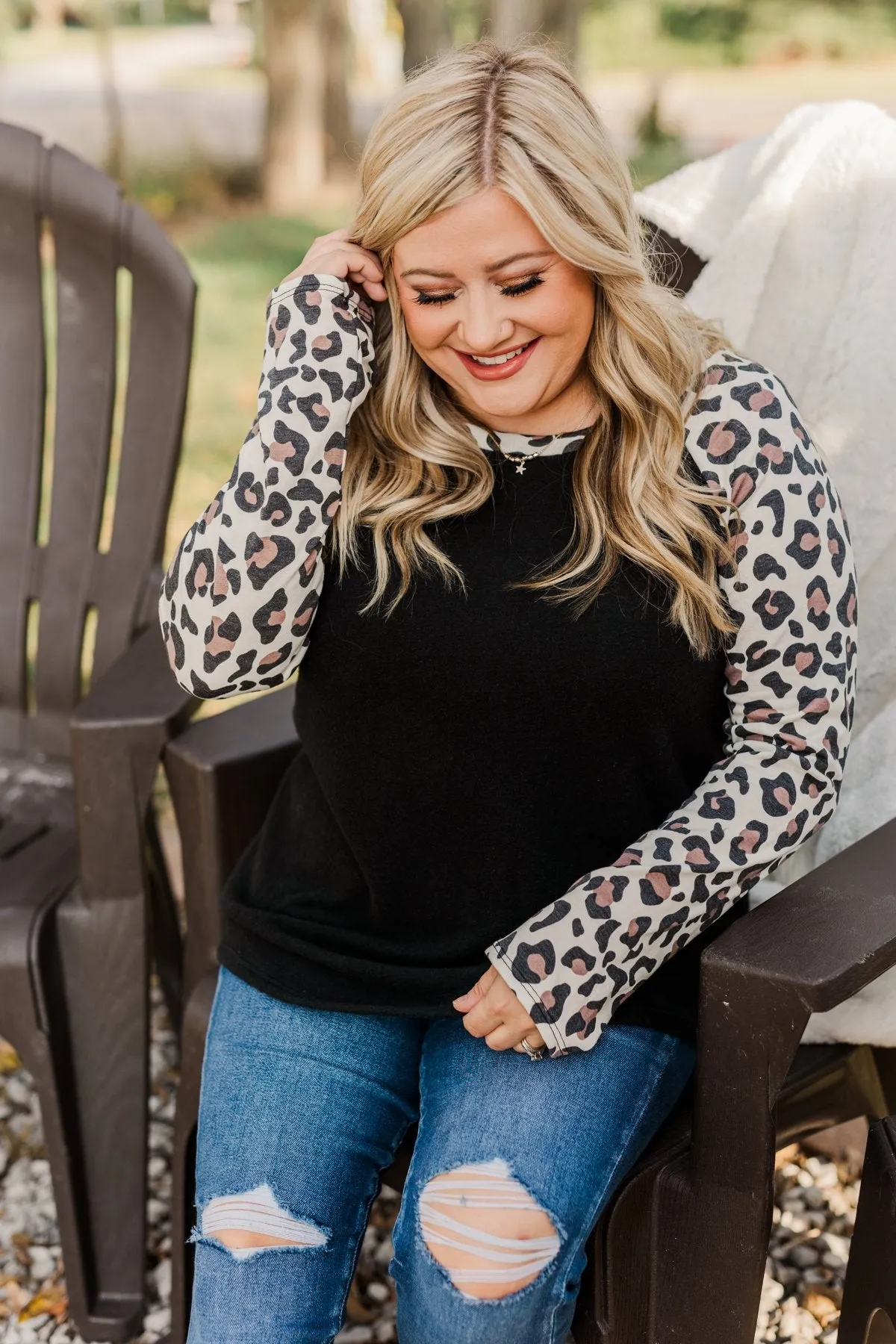 Have It All Leopard Raglan Top- Black