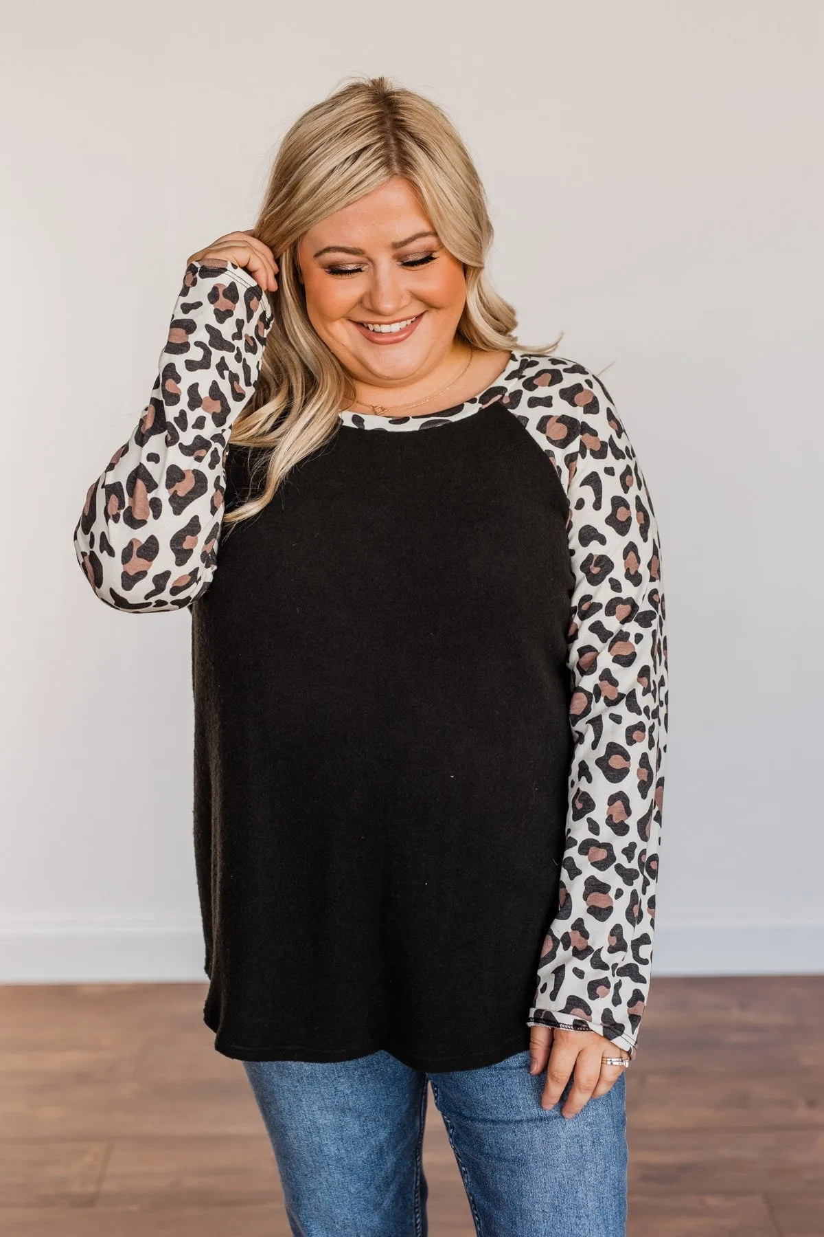 Have It All Leopard Raglan Top- Black