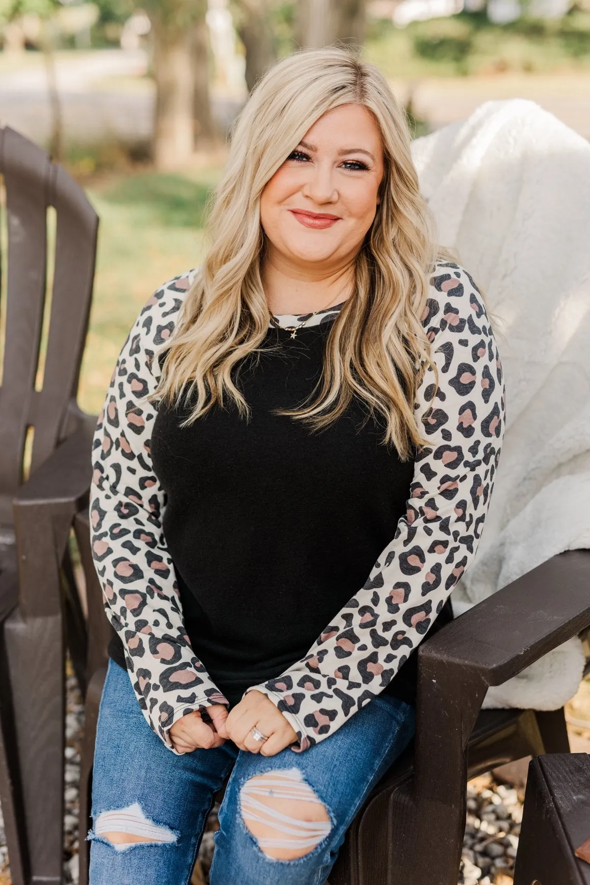 Have It All Leopard Raglan Top- Black