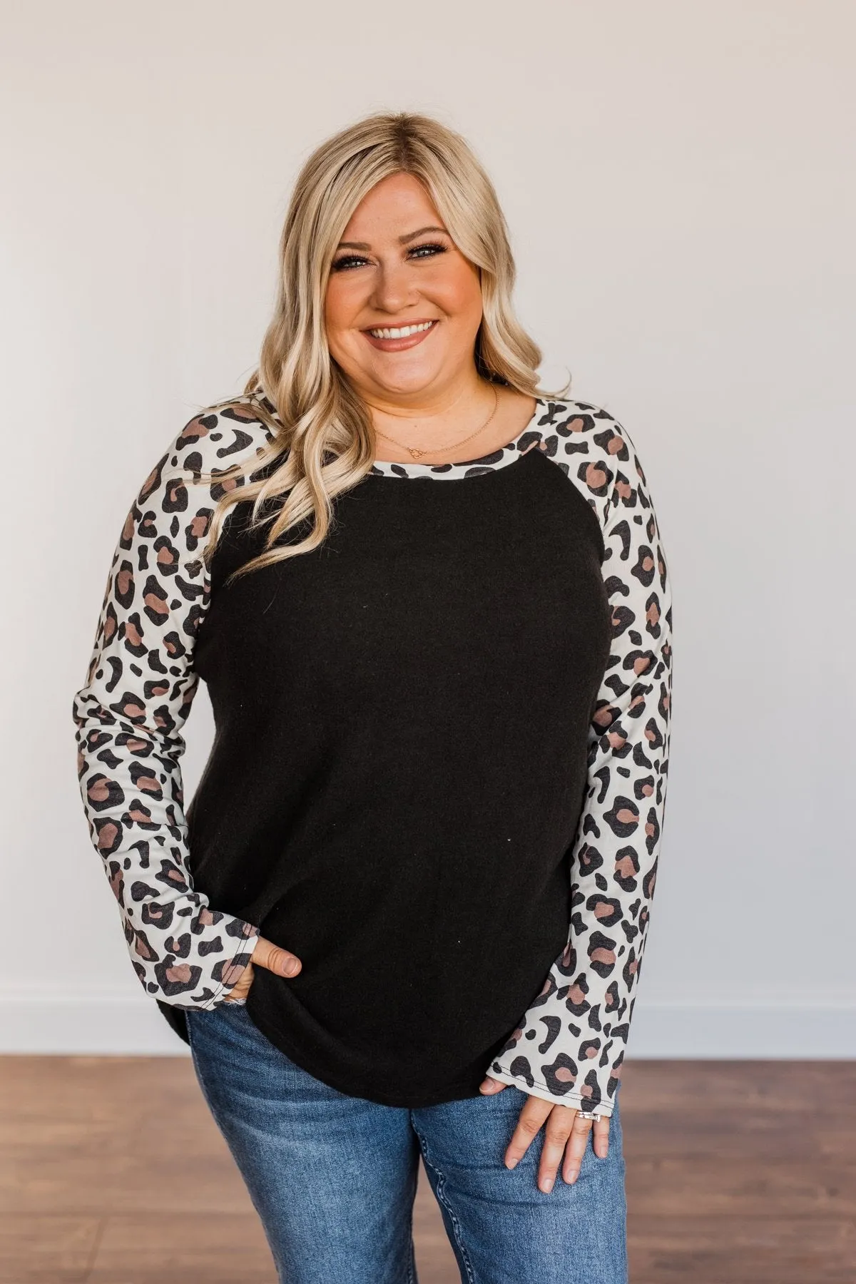 Have It All Leopard Raglan Top- Black