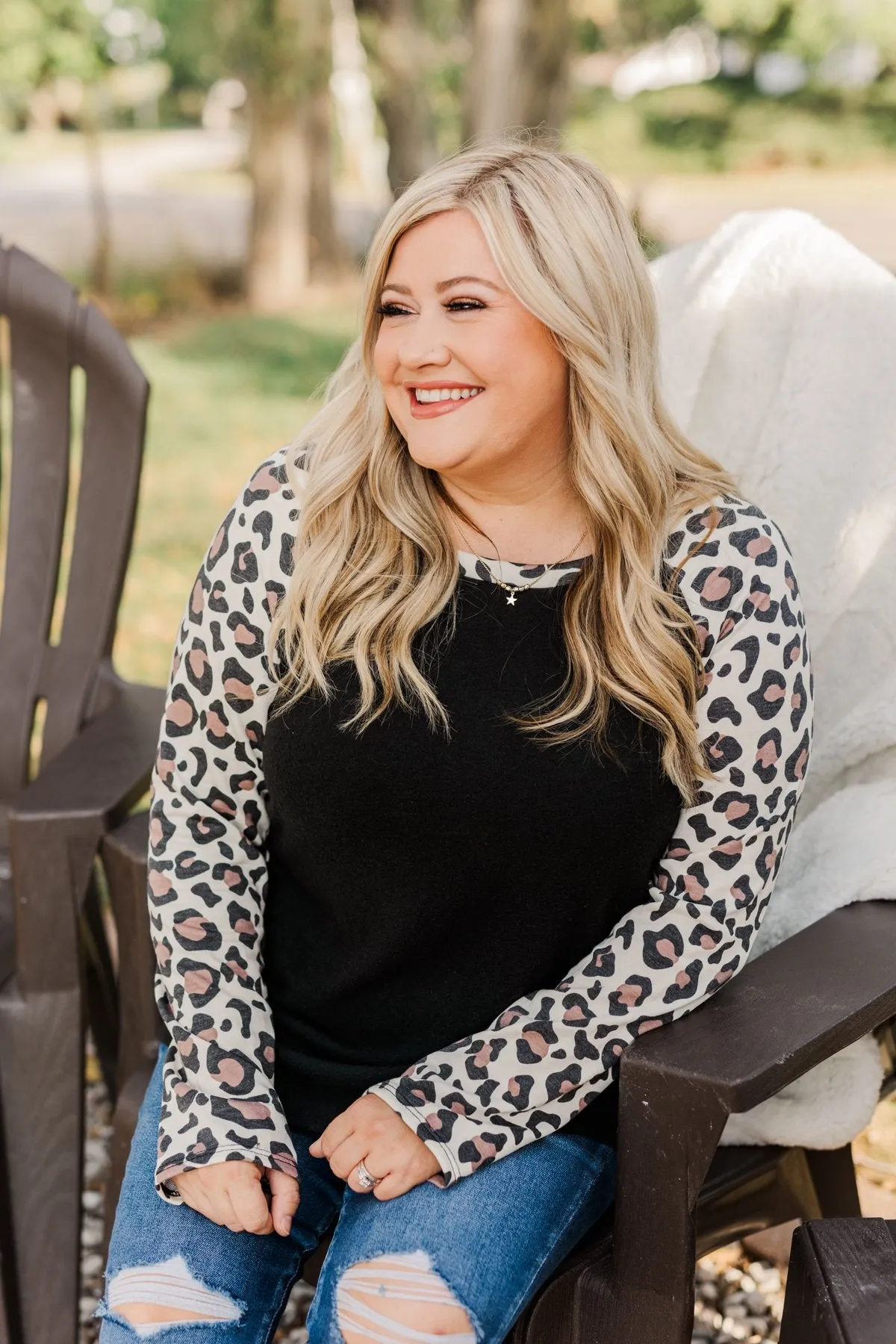 Have It All Leopard Raglan Top- Black