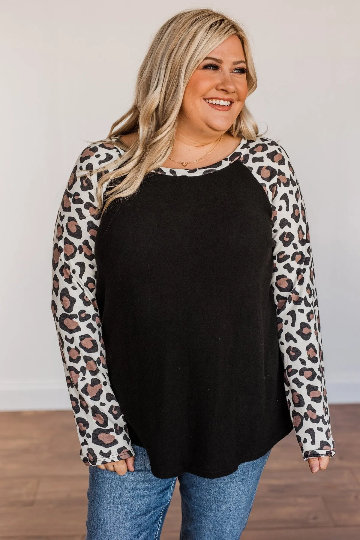 Have It All Leopard Raglan Top- Black