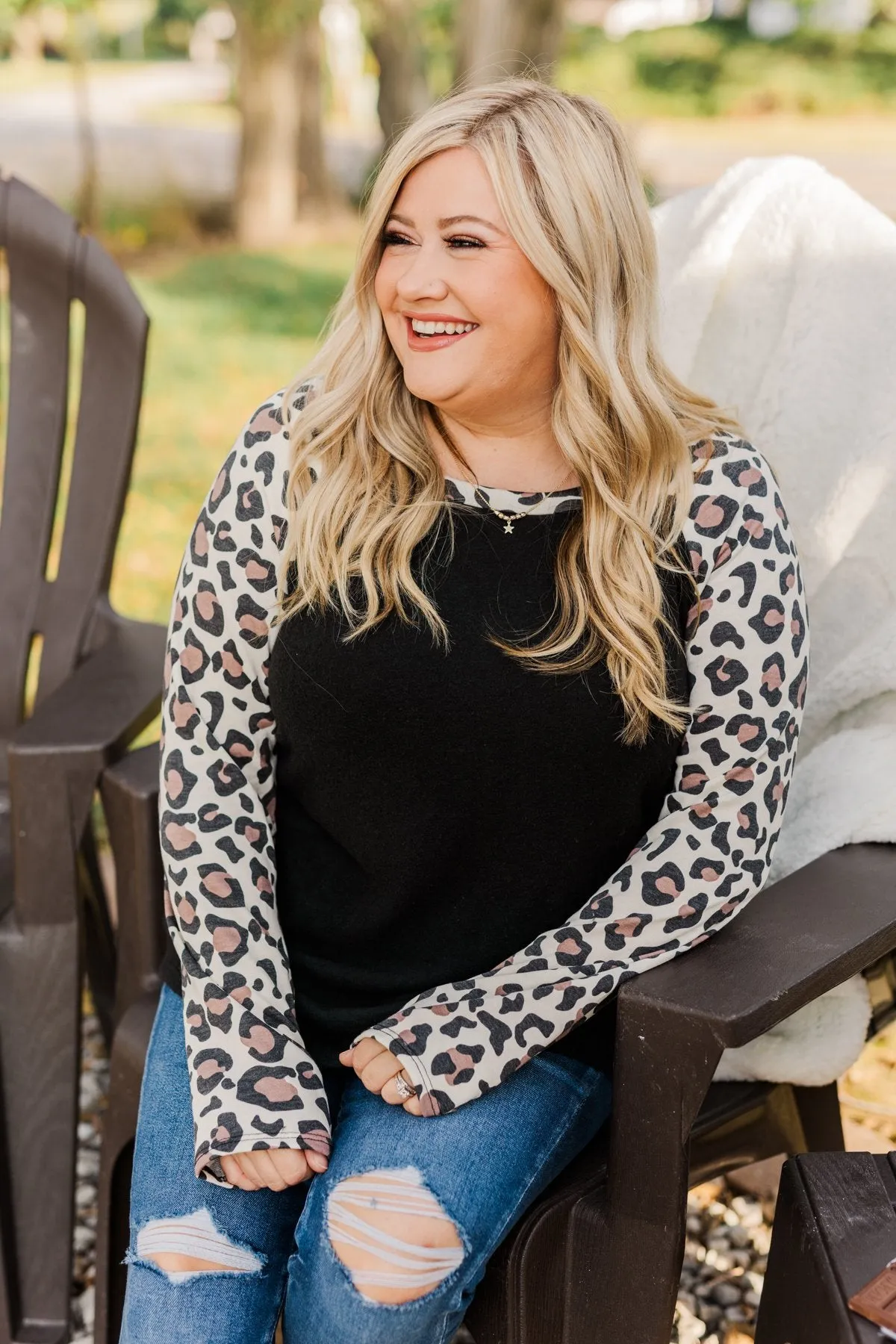 Have It All Leopard Raglan Top- Black