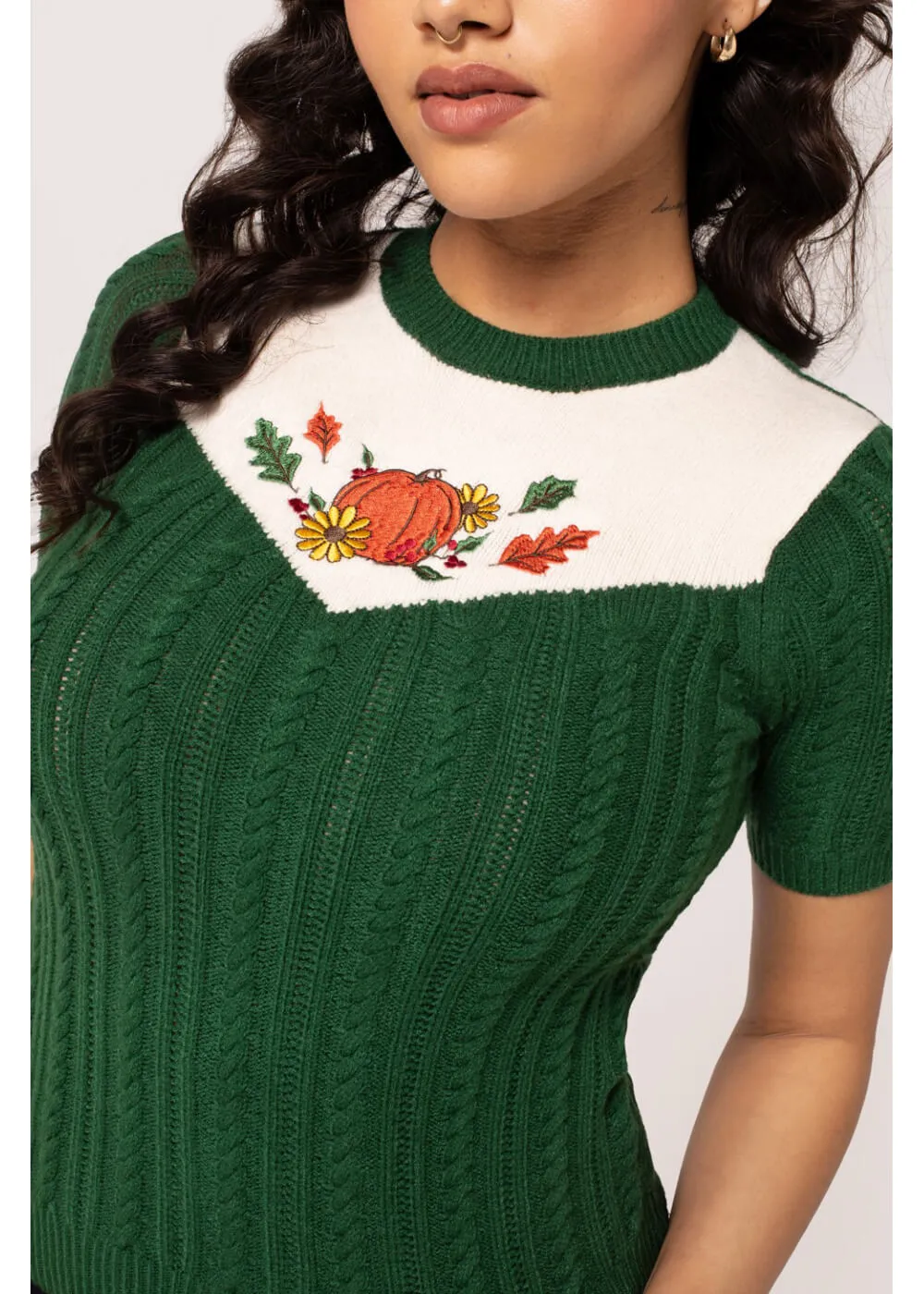 Hell Bunny Autumn Pumpkin 40's Top Green