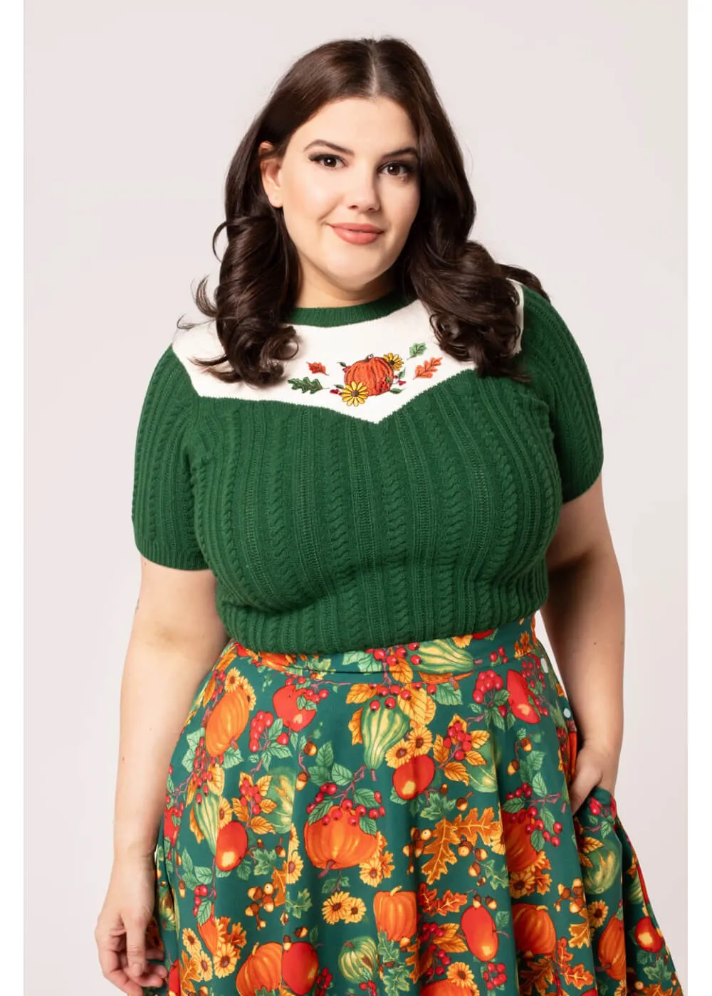 Hell Bunny Autumn Pumpkin 40's Top Green