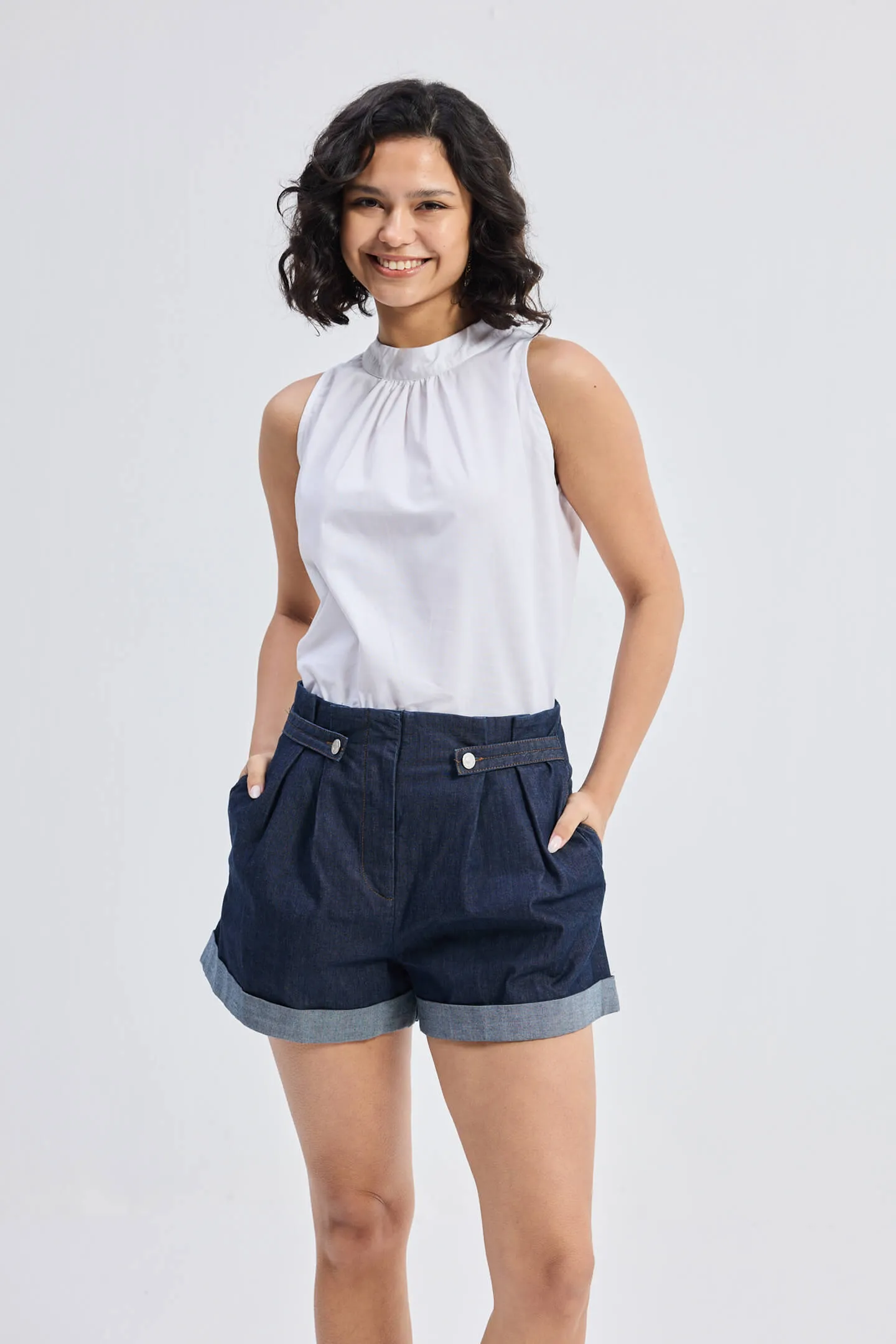 High Neck Top with Gathers