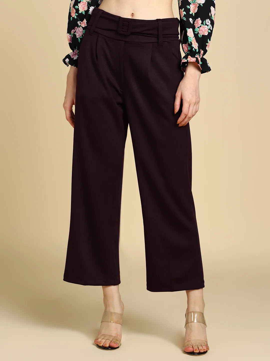 High Waist Formal Wide Leg Parallel Trouser with Belt