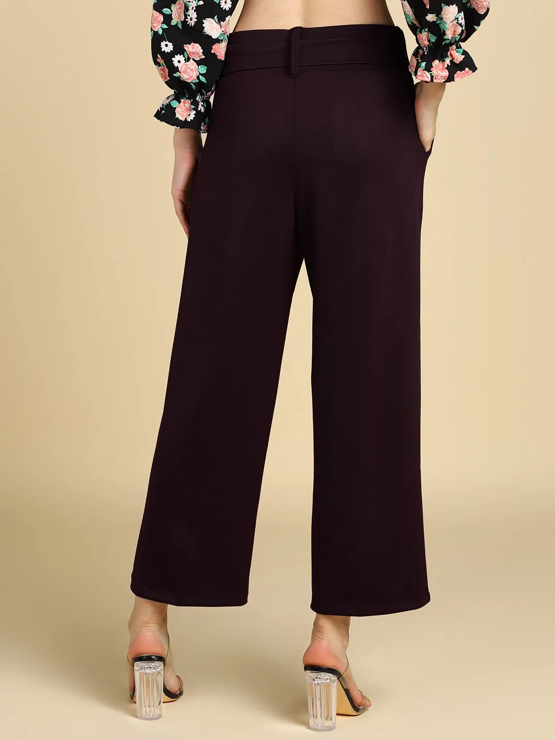 High Waist Formal Wide Leg Parallel Trouser with Belt