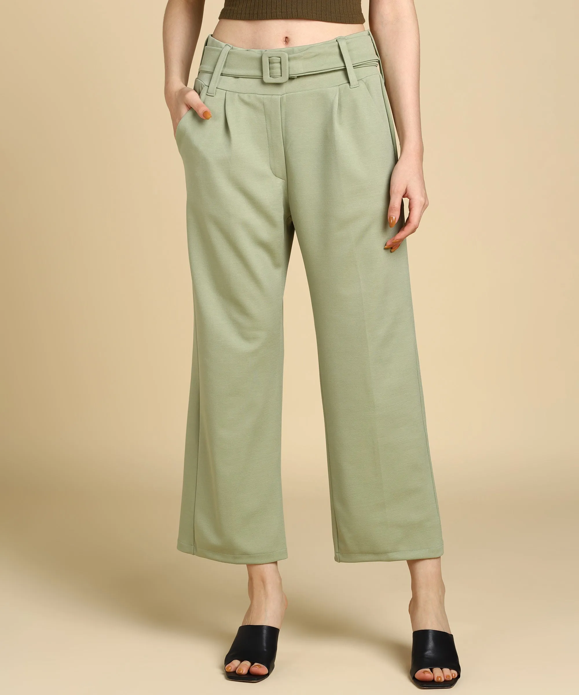 High Waist Formal Wide Leg Parallel Trouser with Belt