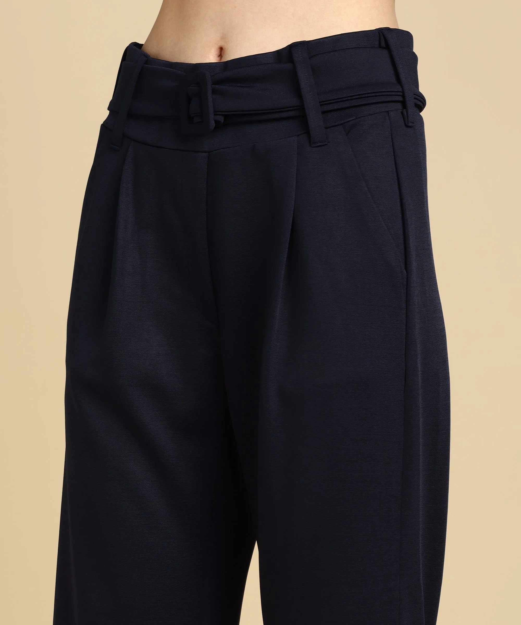 High Waist Formal Wide Leg Parallel Trouser with Belt