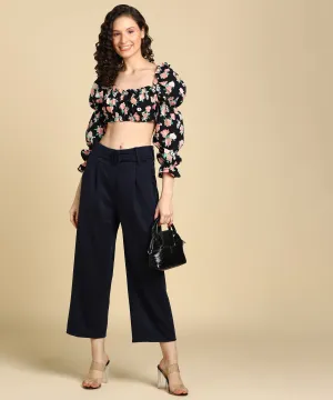 High Waist Formal Wide Leg Parallel Trouser with Belt