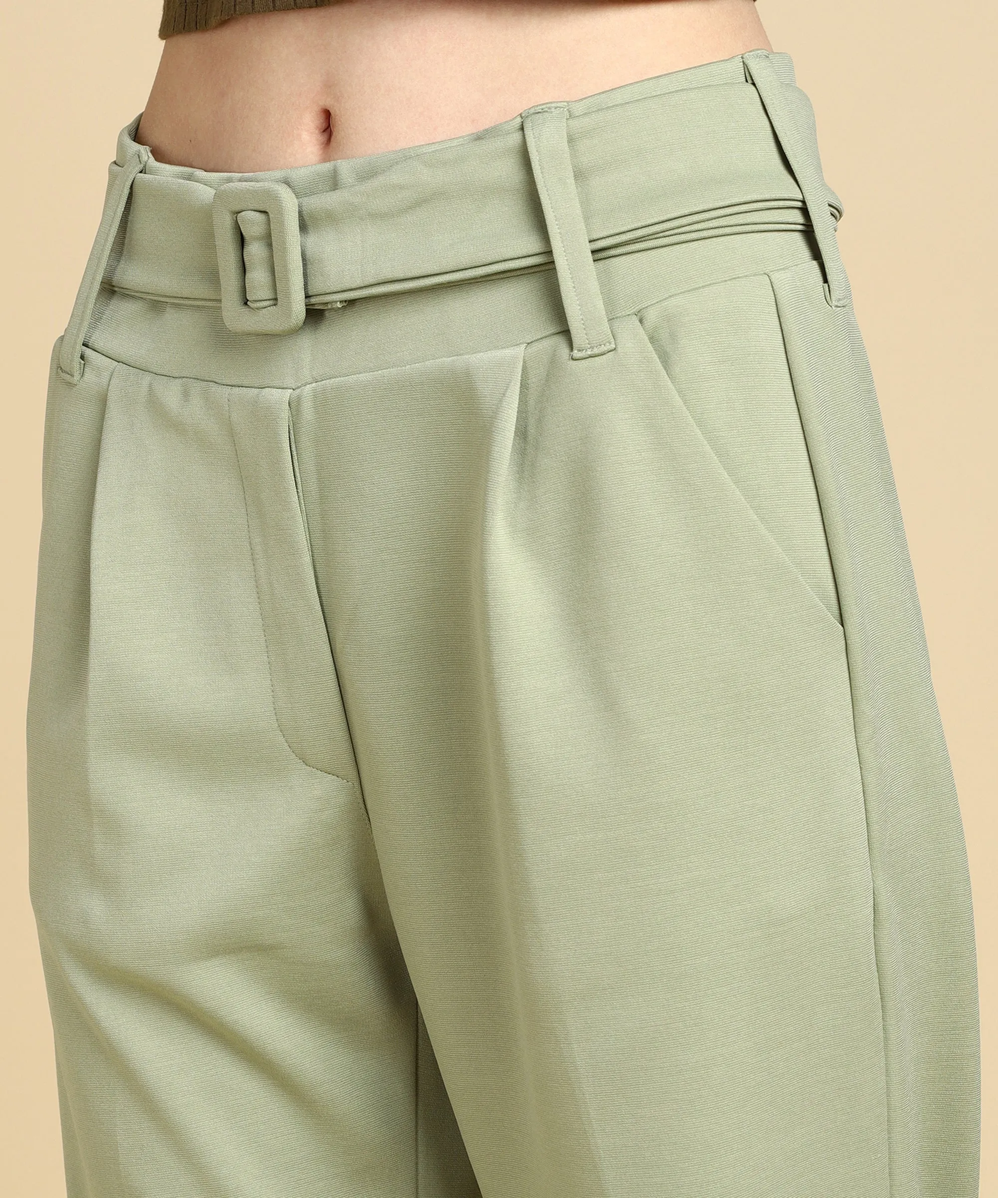 High Waist Formal Wide Leg Parallel Trouser with Belt