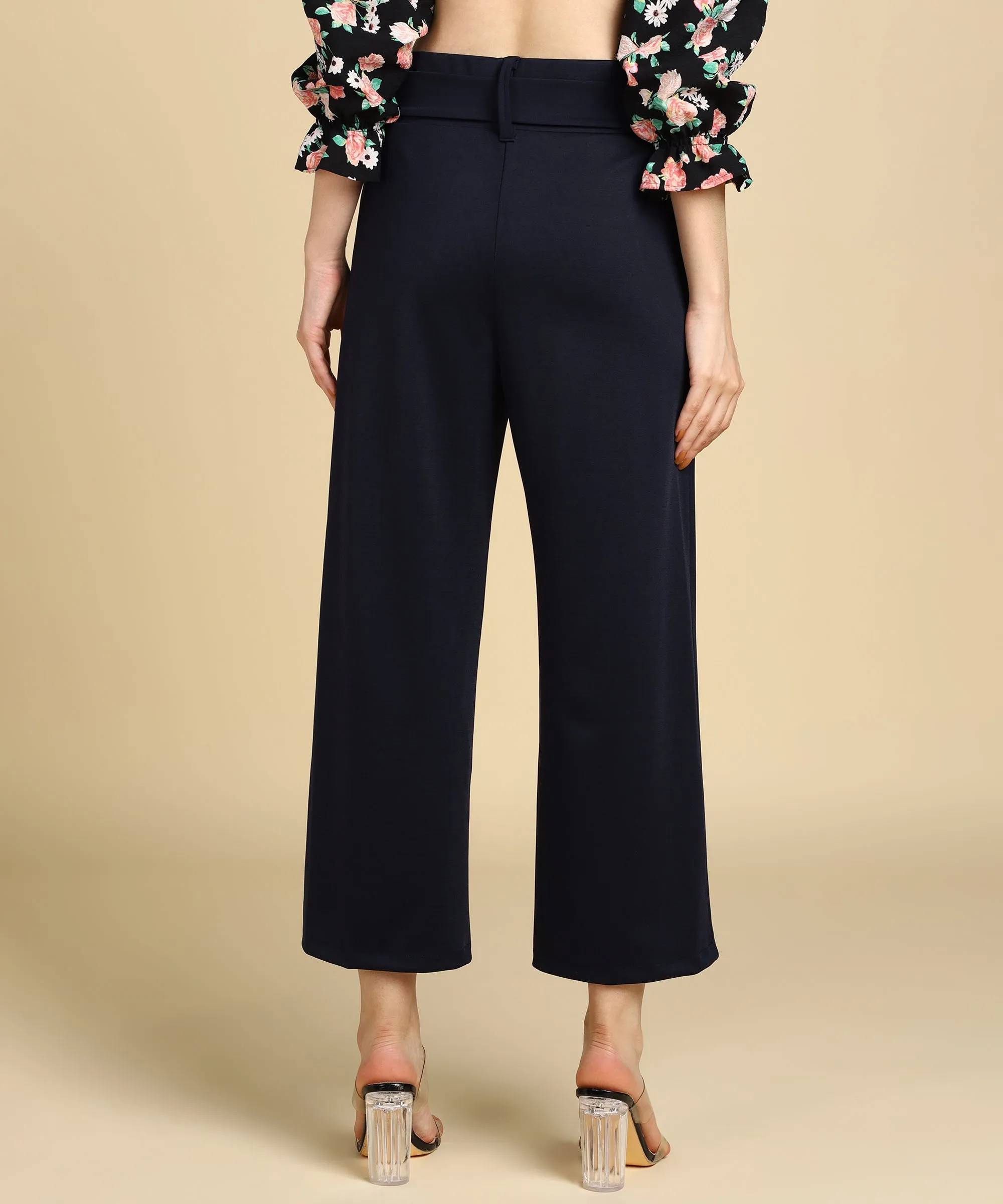 High Waist Formal Wide Leg Parallel Trouser with Belt