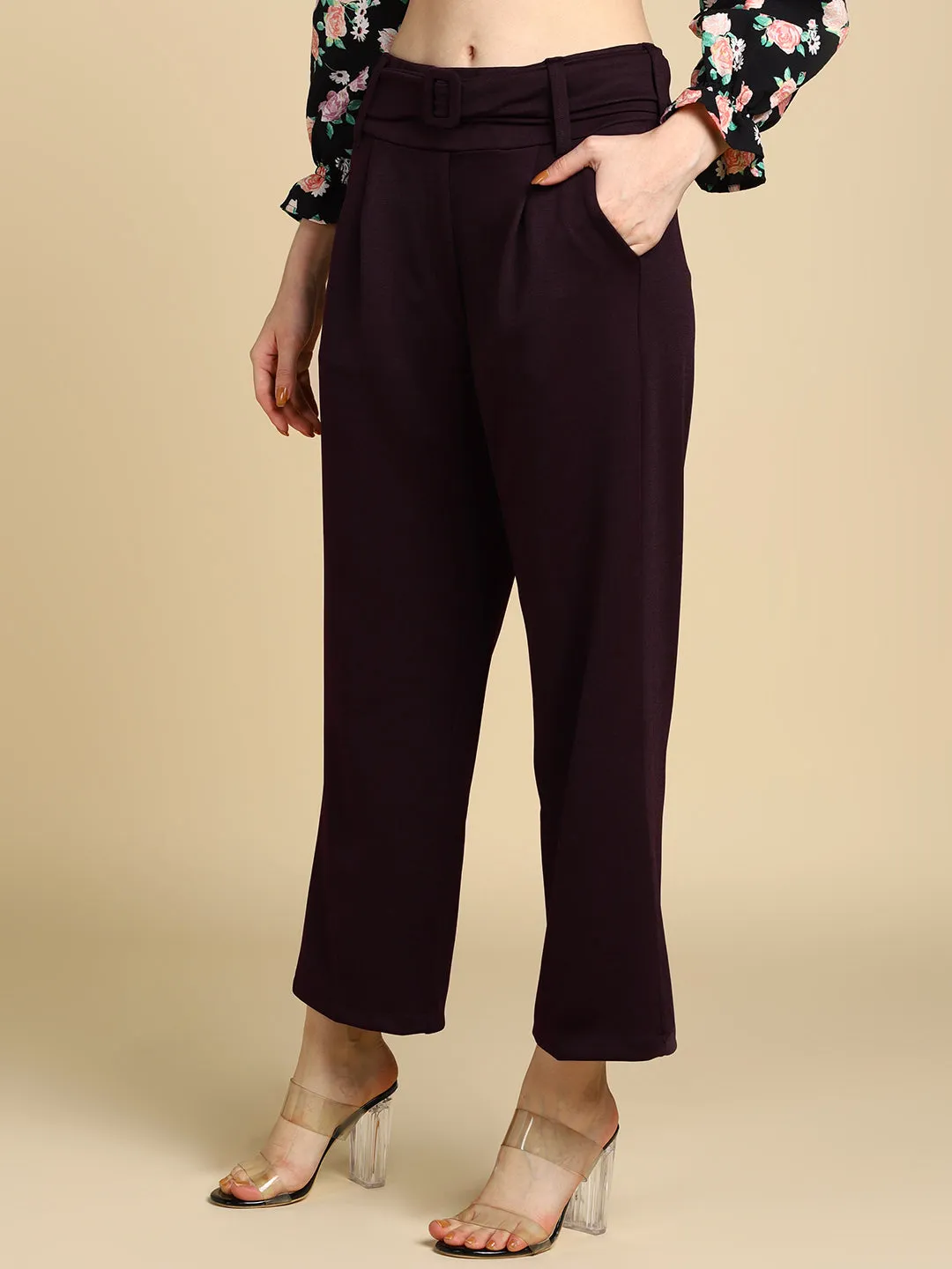 High Waist Formal Wide Leg Parallel Trouser with Belt
