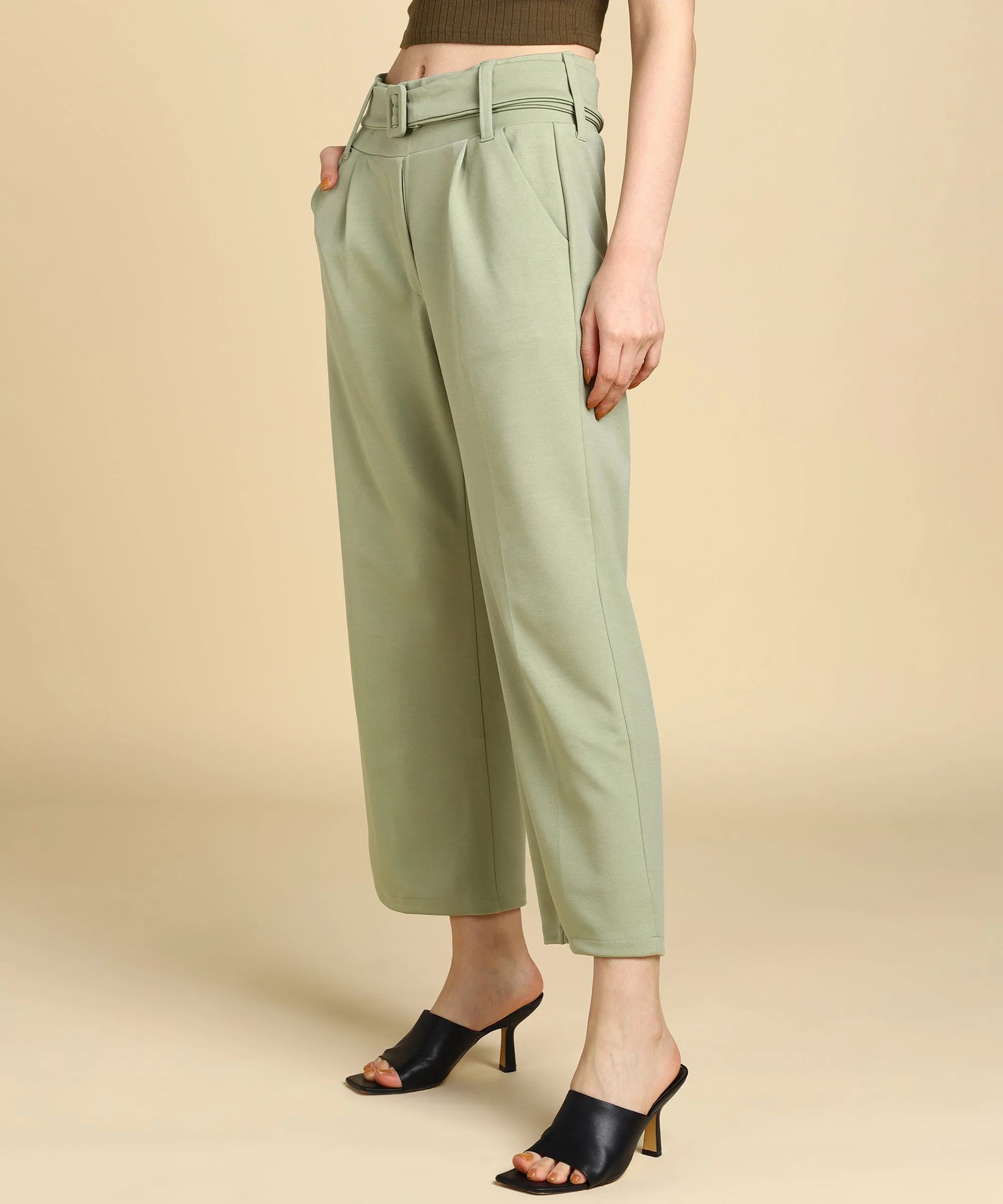 High Waist Formal Wide Leg Parallel Trouser with Belt