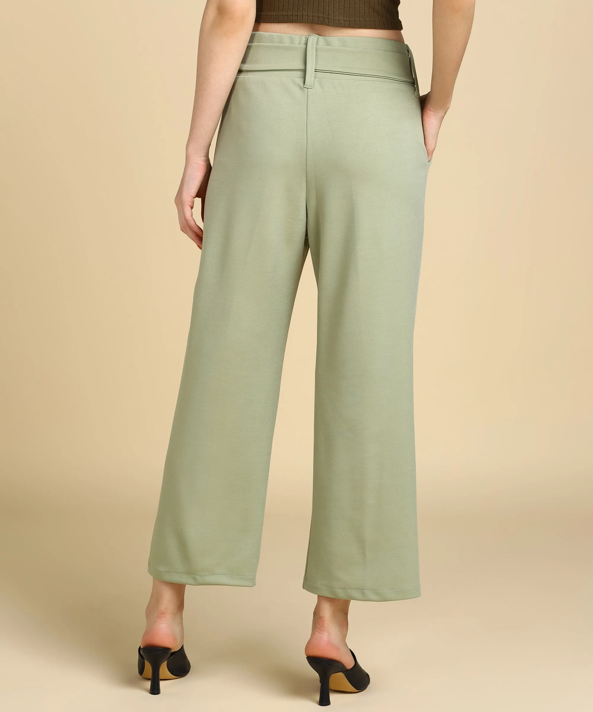 High Waist Formal Wide Leg Parallel Trouser with Belt
