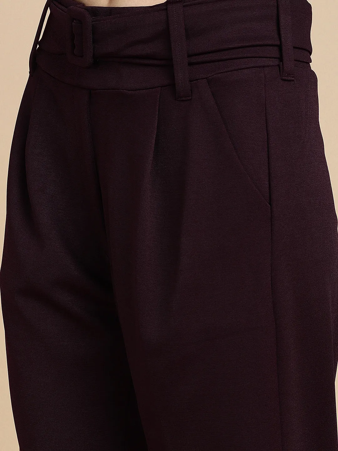 High Waist Formal Wide Leg Parallel Trouser with Belt