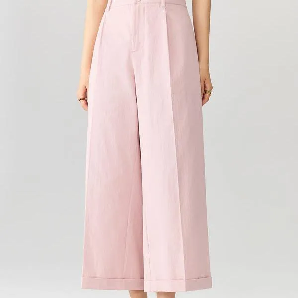 High Waist Wide-Leg Cuffed Trousers for Women