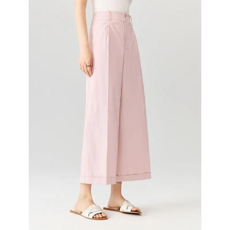 High Waist Wide-Leg Cuffed Trousers for Women