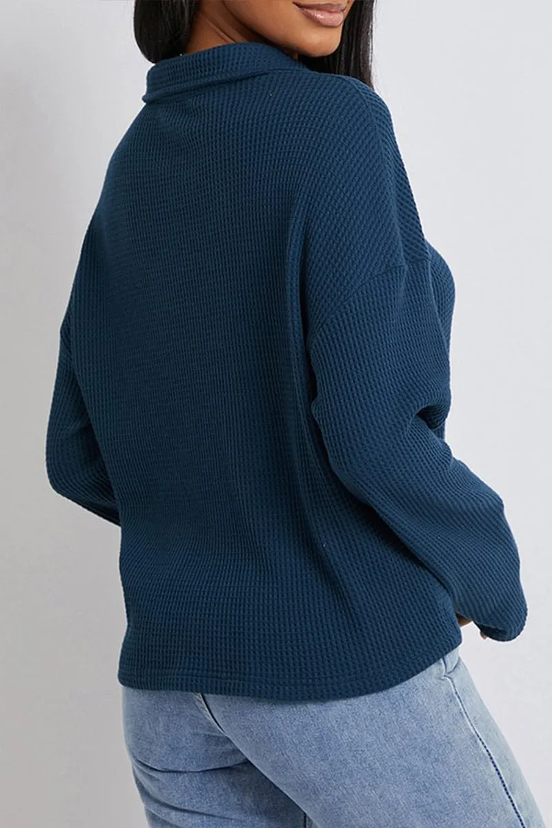 HTS1138 Waffle Knit Zip Pullover TOP