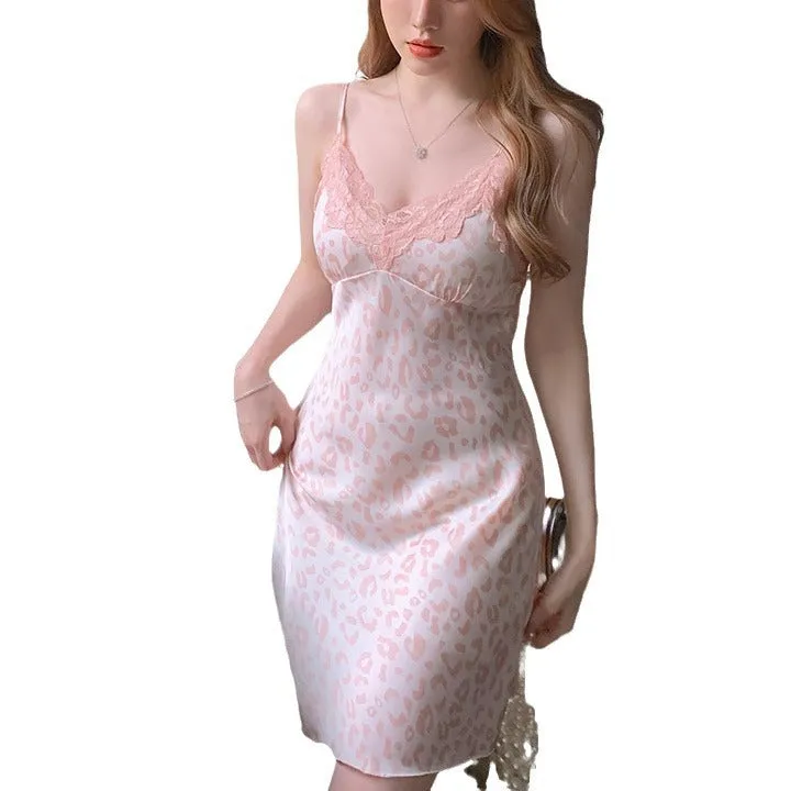 Ice Silk Backless Lace Sling Two-piece Pajamas