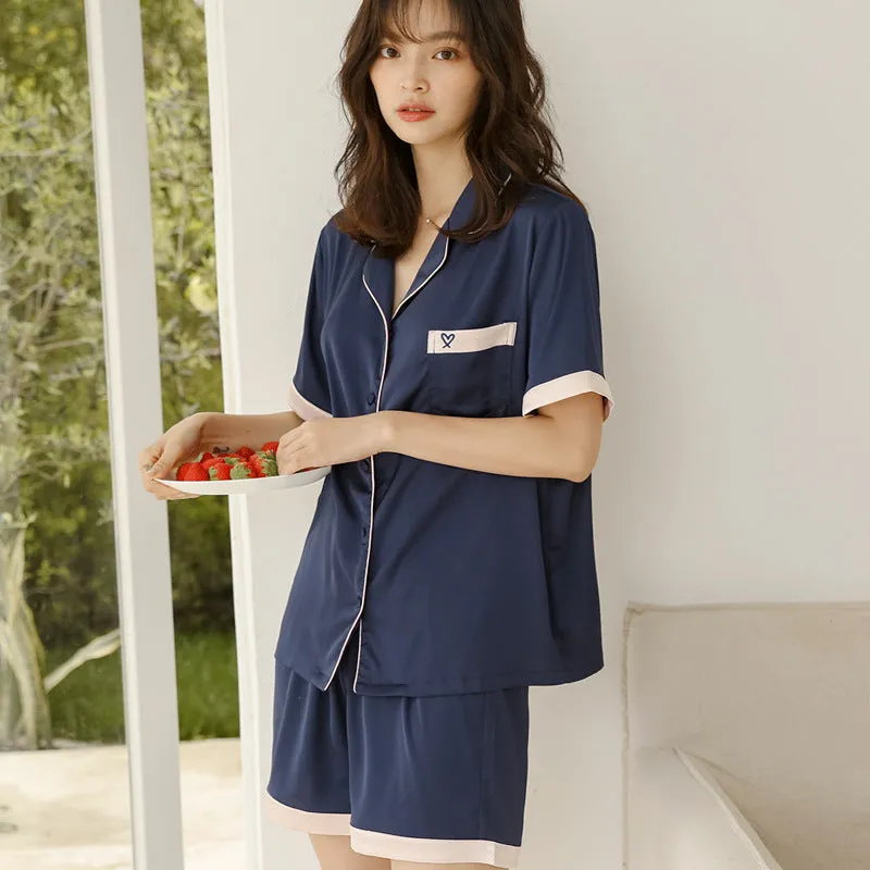 Ice Silk Pajamas Women Summer Short-sleeved Shorts Two-piece Suit