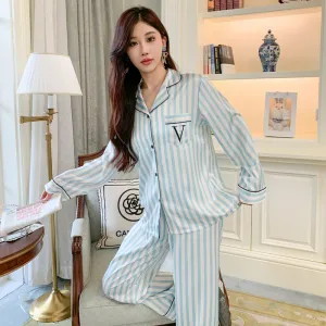 Ice Silk Thin Long-sleeved Trousers Pajamas Suit