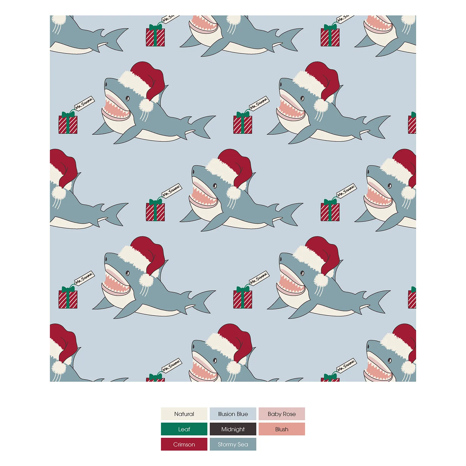 Illusion Blue Holiday Sharks Long Sleeve Pajama Set Kickee Pants  - Holiday