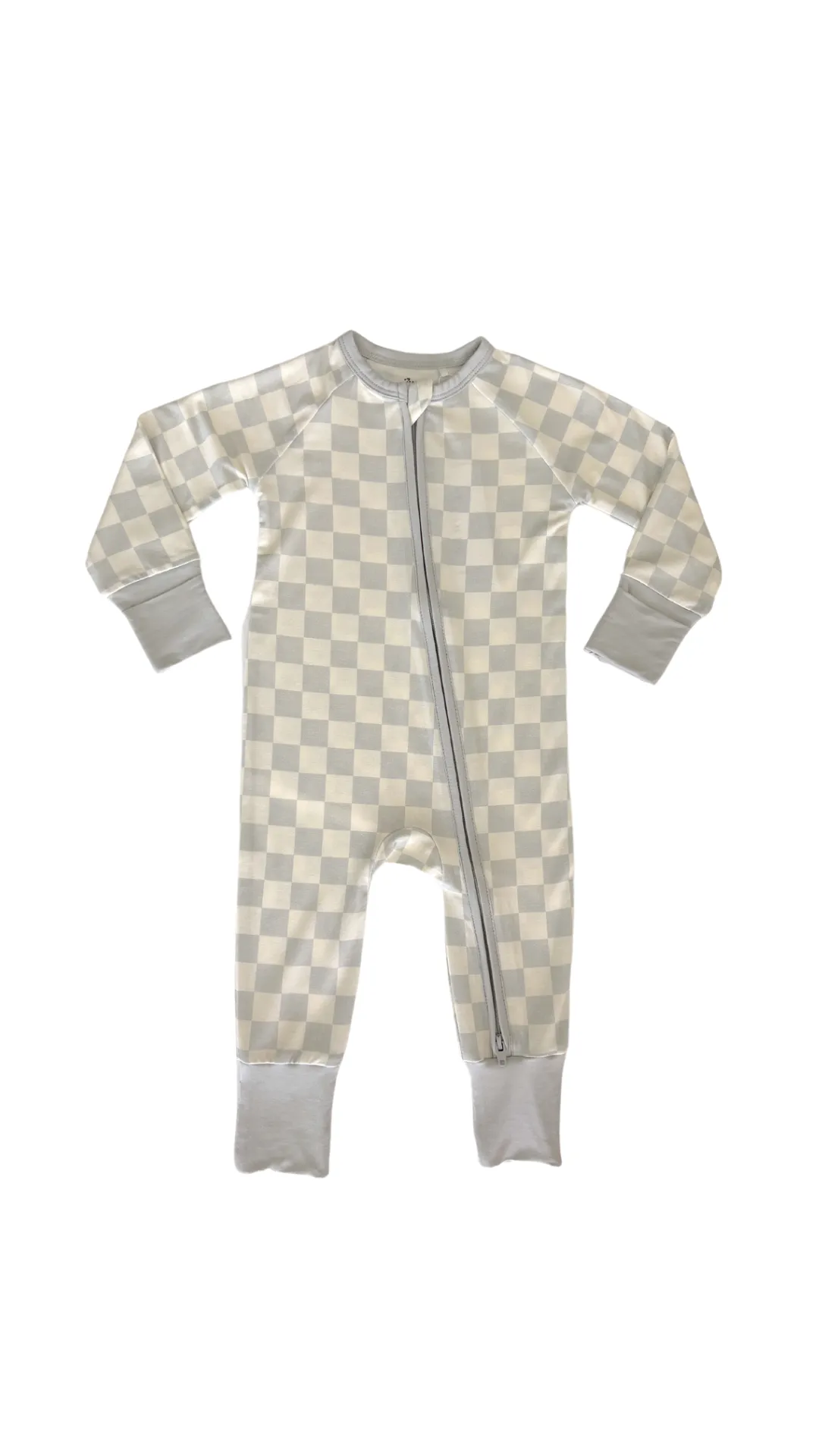 In My Jammers Muted Blue Checkered Zipper Romper