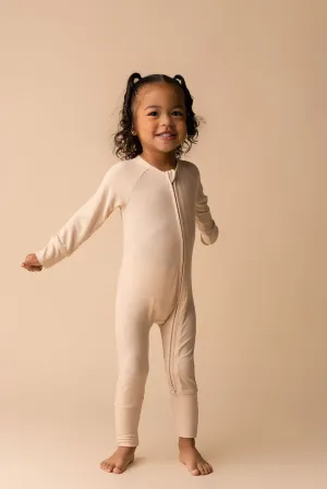 In My Jammers Solid Nude Ribbed Zipper Romper