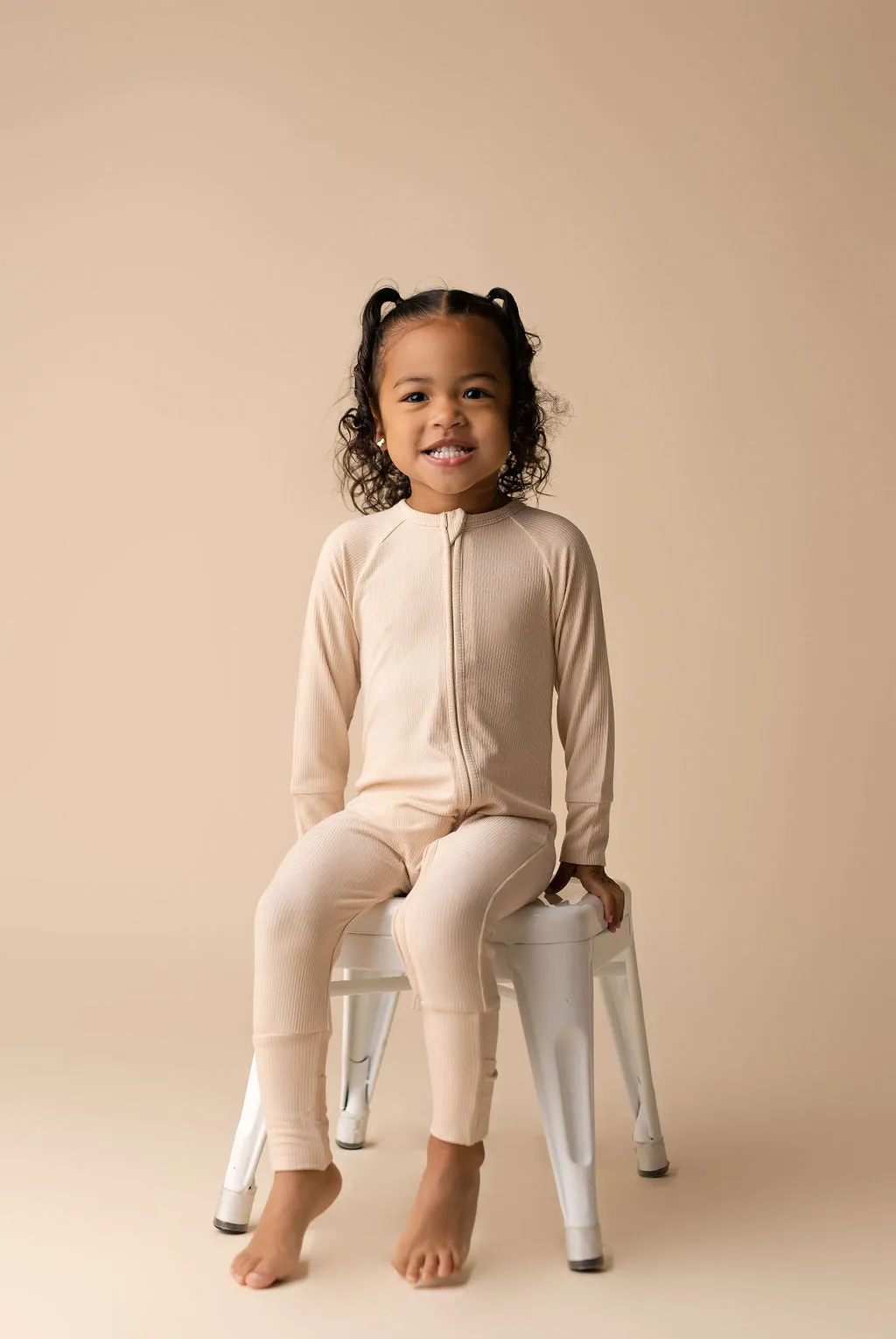 In My Jammers Solid Nude Ribbed Zipper Romper