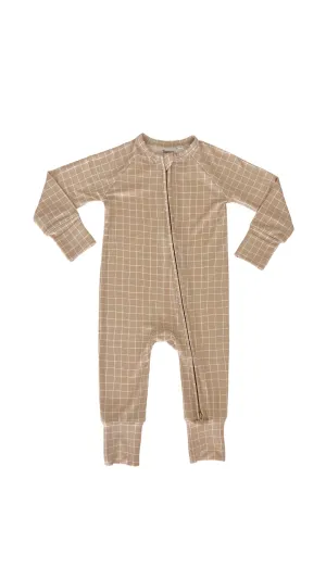 In My Jammers Tan Grid Zipper Romper