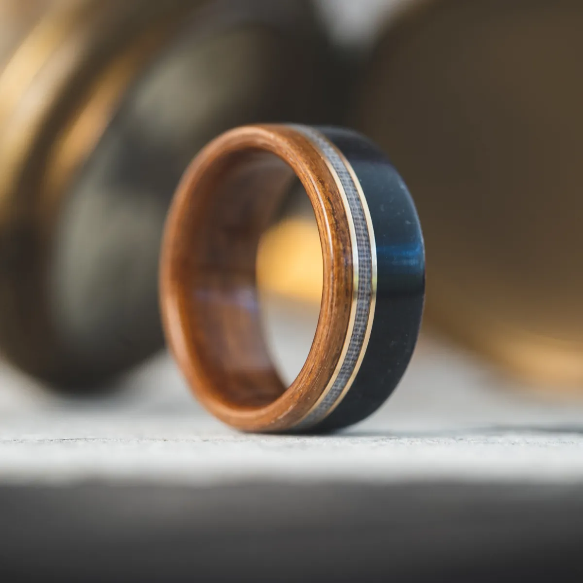 (In-Stock) The Coast Guard | Men's Teak Wood Wedding Band with Coast Guard Uniform & Silver Inlays - Size 10.75 | 8mm Wide