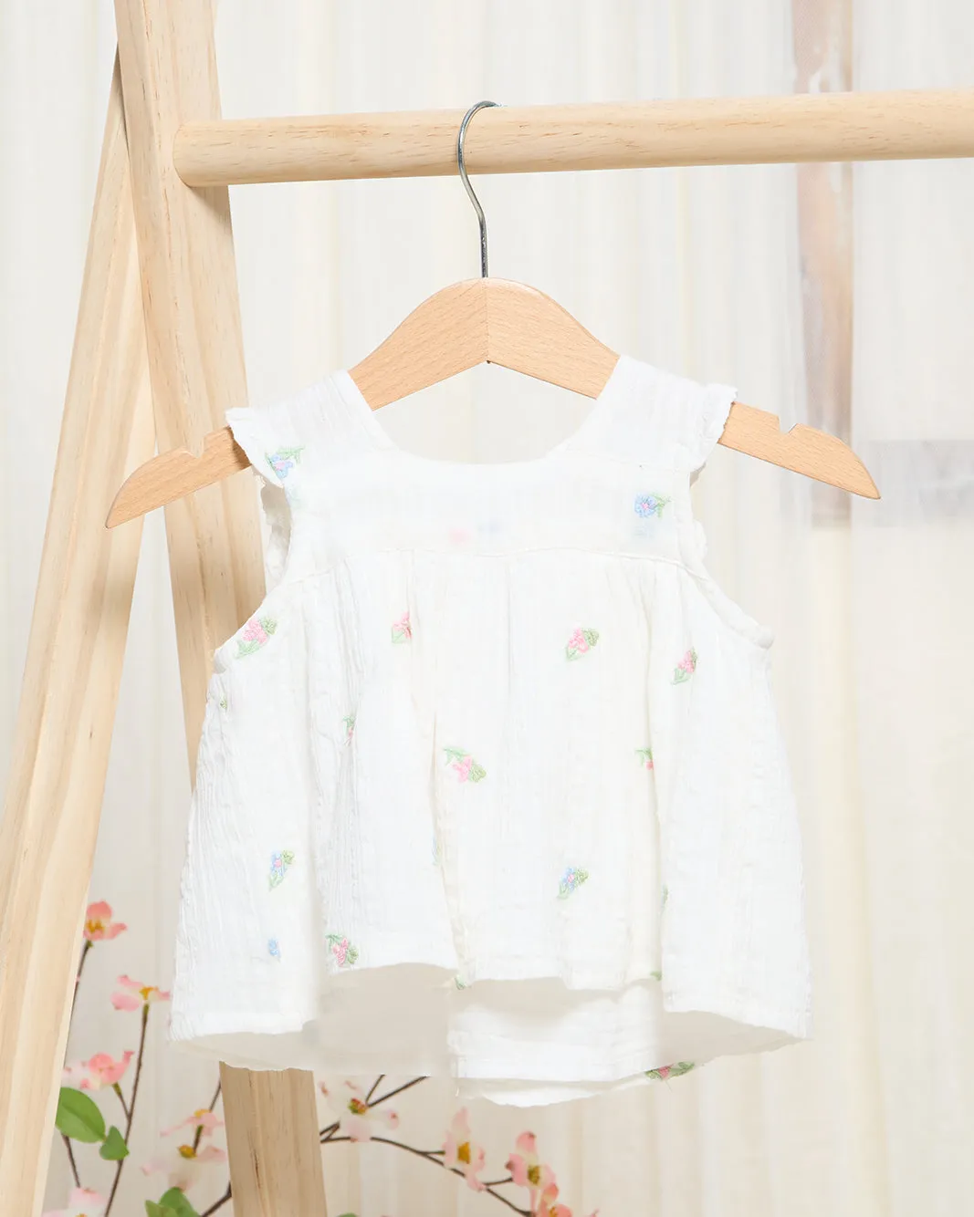 Infant Girls White Embroidered Blouse