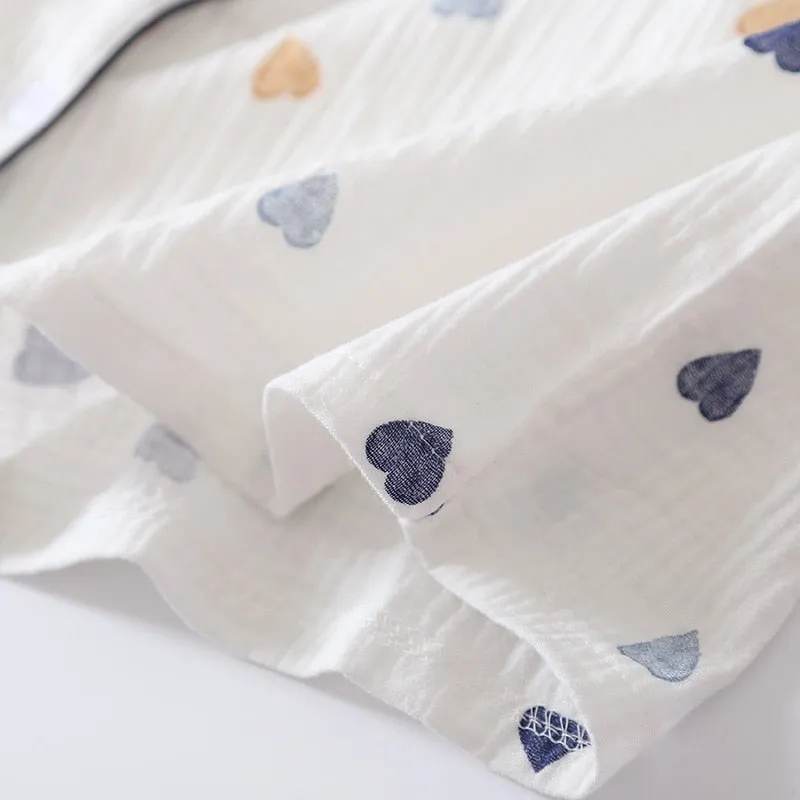 Japanese summer new ladies cotton gauze short sleeve shorts pajamas suit cute heart-shaped thin section home service suit woman