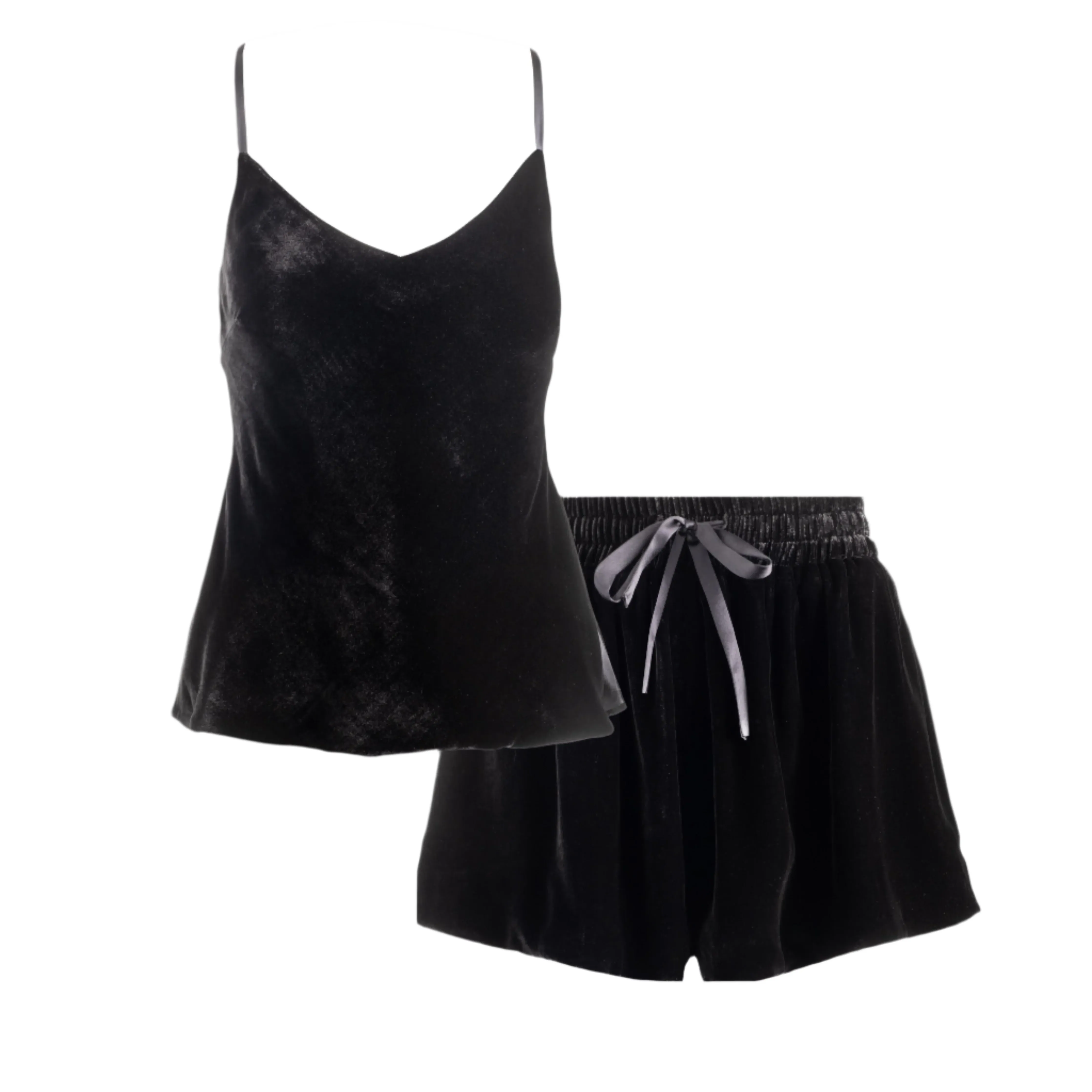 JOSEPHINE VELVET CAMISOLE & SHORT SET IN NOIRE - MADE TO ORDER