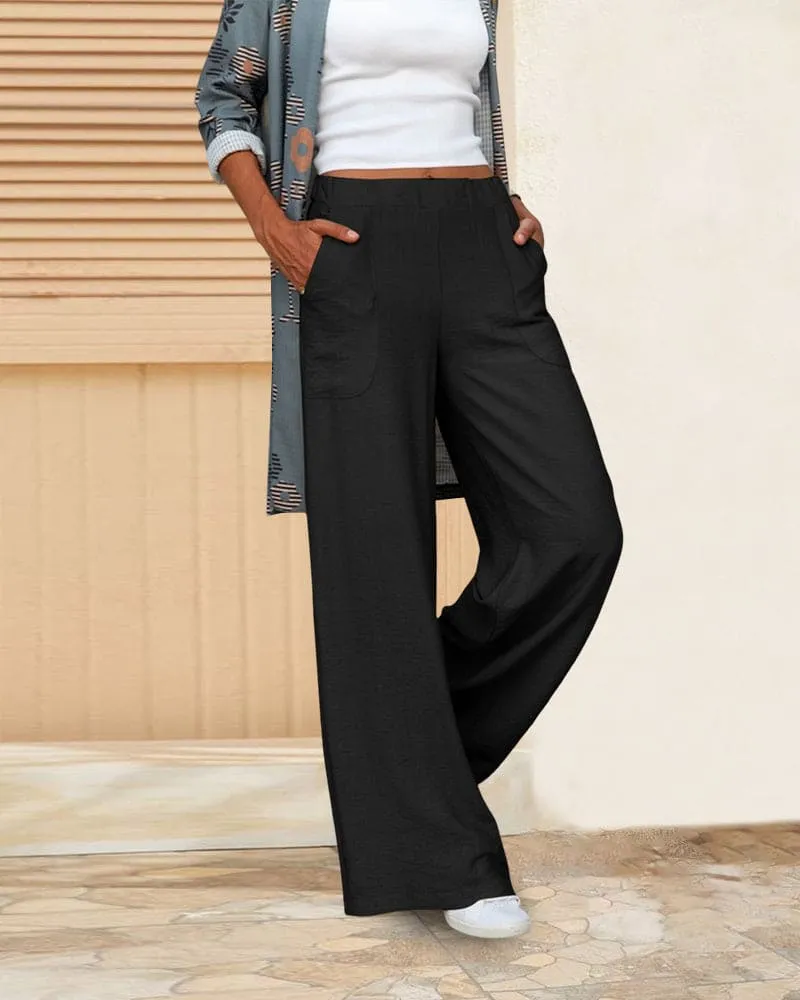Julya | Soft Casual Wide Pants With Elastic Waist and Pockets